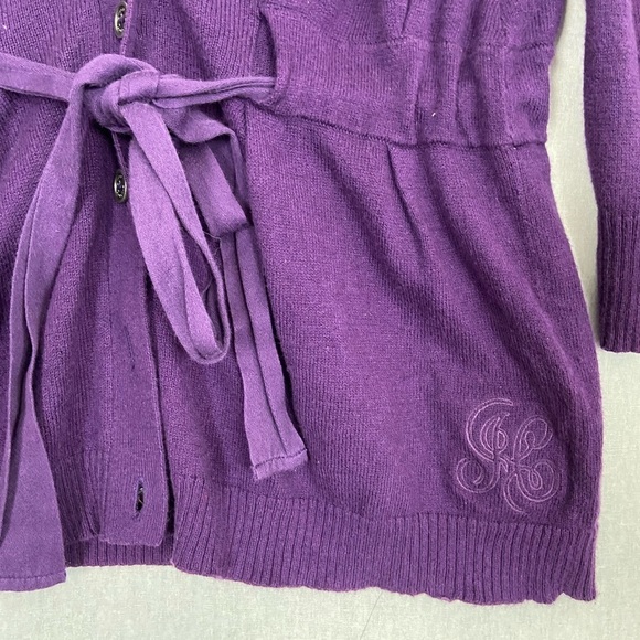 Juicy Couture cashmere purple cotton hooded button 3/4 sleeve cardigan Sz S - Picture 5 of 12